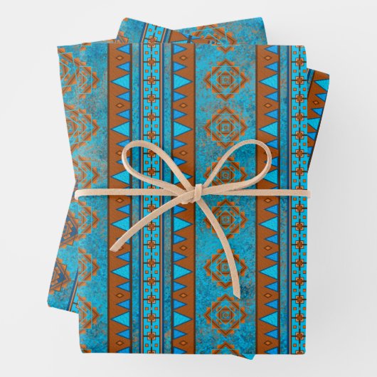 Southwest Mountain Peaks Turquoise Geometric Inpakpapier Vel (In situ)
