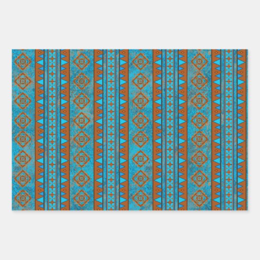 Southwest Mountain Peaks Turquoise Geometric Inpakpapier Vel (Voorkant)
