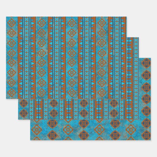 Southwest Mountain Peaks Turquoise Geometric Inpakpapier Vel (Set)