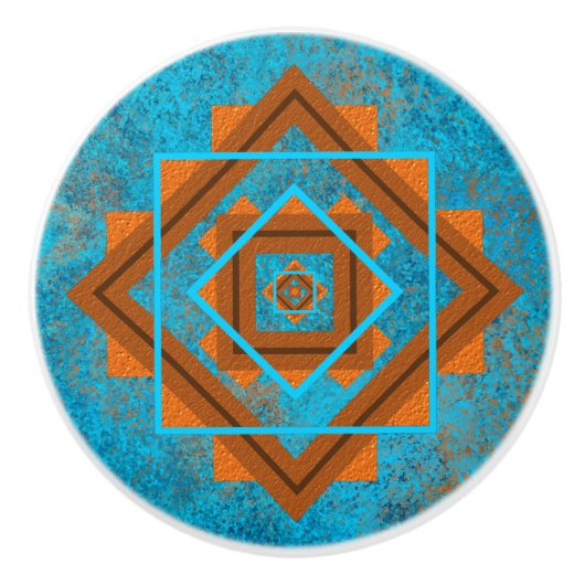 Southwest Mountain Peaks Turquoise Geometric Keramische Knop (Voorkant)