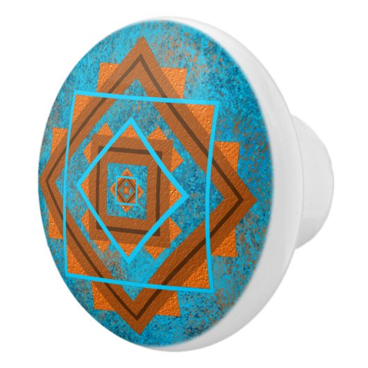 Southwest Mountain Peaks Turquoise Geometric Keramische Knop (Rechts)