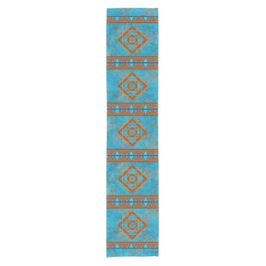 Southwest Mountain Peaks Turquoise Geometric Korte Tafelloper (Voorkant)