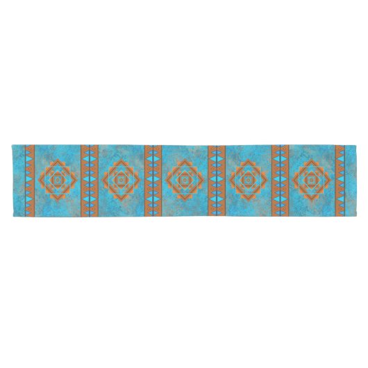 Southwest Mountain Peaks Turquoise Geometric Korte Tafelloper (Horizontaal)