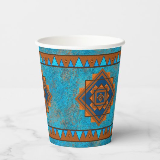 Southwest Mountain Peaks Turquoise Geometric Papieren Bekers (Achterkant)