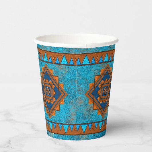 Southwest Mountain Peaks Turquoise Geometric Papieren Bekers (Rechts)