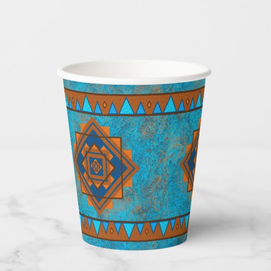 Southwest Mountain Peaks Turquoise Geometric Papieren Bekers (Voorkant)