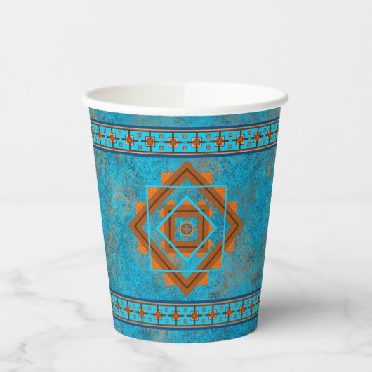 Southwest Mountain Peaks Turquoise Geometric Papieren Bekers (Links)