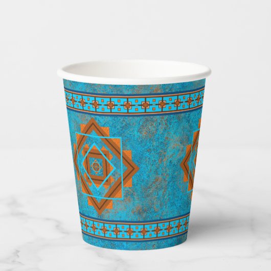 Southwest Mountain Peaks Turquoise Geometric Papieren Bekers (Voorkant)