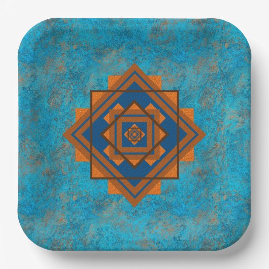 Southwest Mountain Peaks Turquoise Geometric Papieren Bordje (Voorkant)