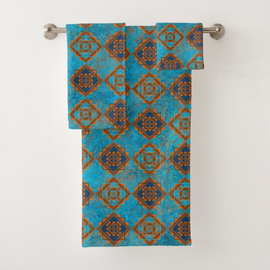 Southwest Mountain Peaks Turquoise Geometric Print Bad Handdoek (Insitu)