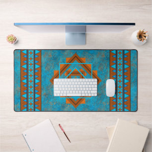 Southwest Mountain Peaks Turquoise Geometric Print Bureaumat
