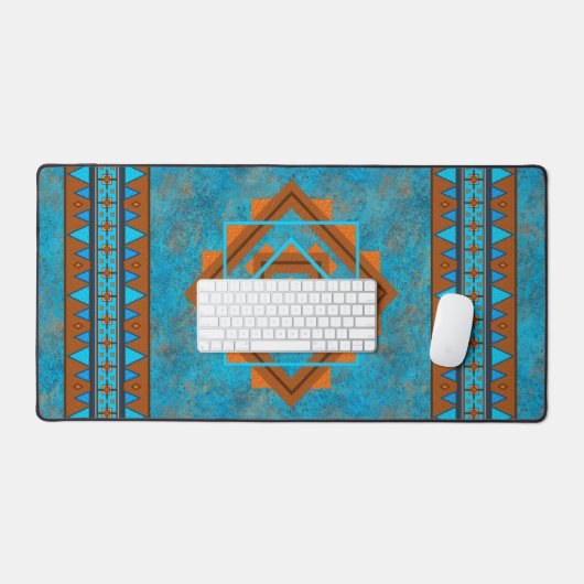 Southwest Mountain Peaks Turquoise Geometric Print Bureaumat (Keyboard & Muis)
