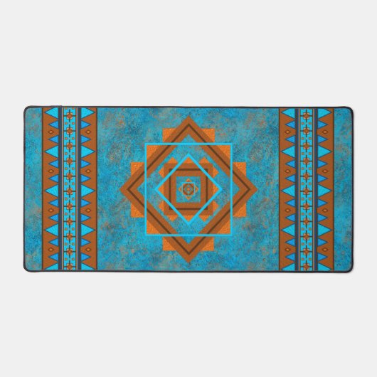 Southwest Mountain Peaks Turquoise Geometric Print Bureaumat (Voorkant)