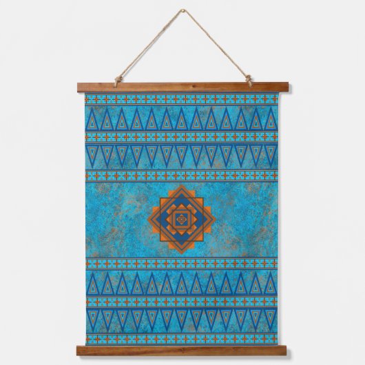 Southwest Mountain Peaks Turquoise Geometric Print Hangend Wandkleed (Voorkant)