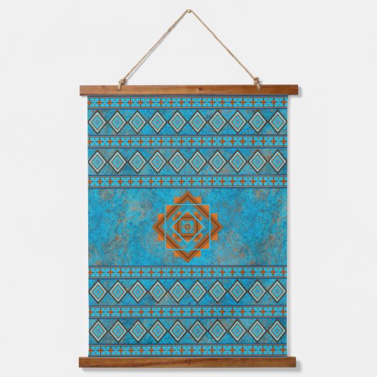 Southwest Mountain Peaks Turquoise Geometric Print Hangend Wandkleed (Voorkant)