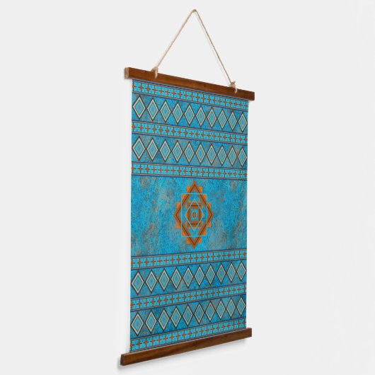 Southwest Mountain Peaks Turquoise Geometric Print Hangend Wandkleed (Gebogen)