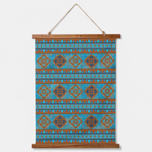 Southwest Mountain Peaks Turquoise Geometric Print Hangend Wandkleed (Voorkant)
