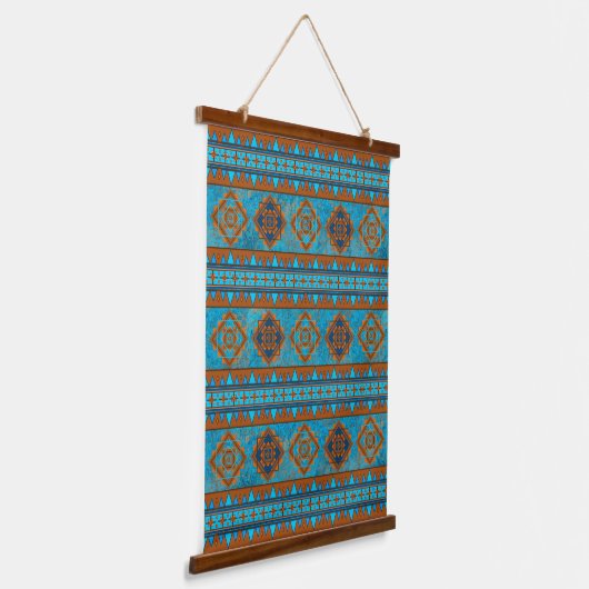 Southwest Mountain Peaks Turquoise Geometric Print Hangend Wandkleed (Gebogen)
