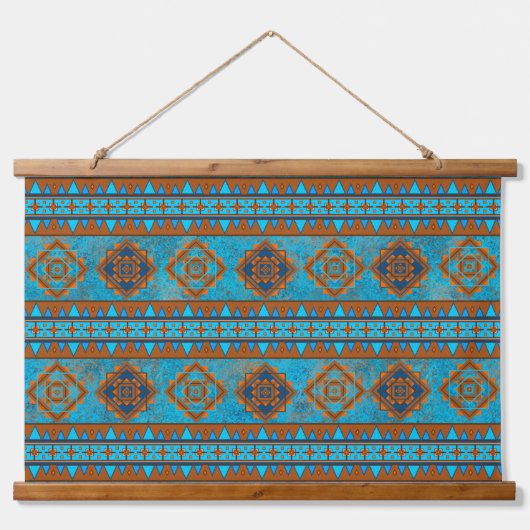 Southwest Mountain Peaks Turquoise Geometric Print Hangend Wandkleed (Voorkant)