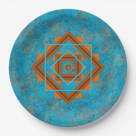 Southwest Mountain Peaks Turquoise Geometric Print Papieren Bordje