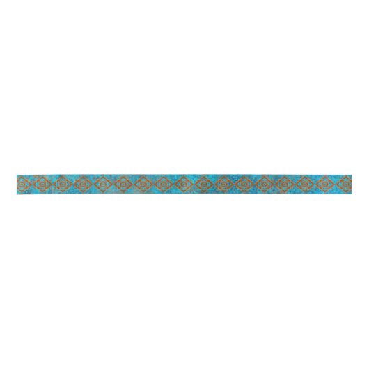 Southwest Mountain Peaks Turquoise Geometric Satijnen Lint (Voorkant)