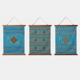 Southwest Mountain Peaks Turquoise Geometric Set Hangend Wandkleed