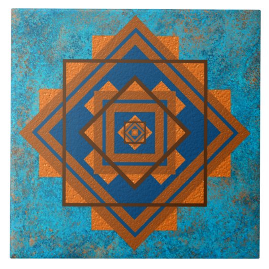 Southwest Mountain Peaks Turquoise Geometric Tegeltje (Voorkant)