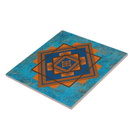 Southwest Mountain Peaks Turquoise Geometric Tegeltje (Zijkant)