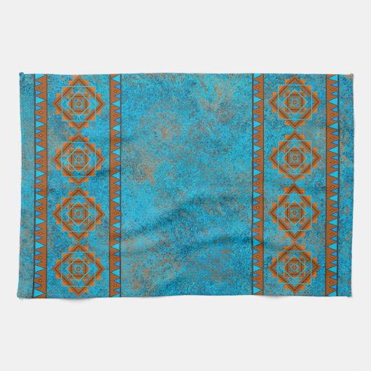 Southwest Mountain Peaks Turquoise Geometric Theedoek (Horizontaal)