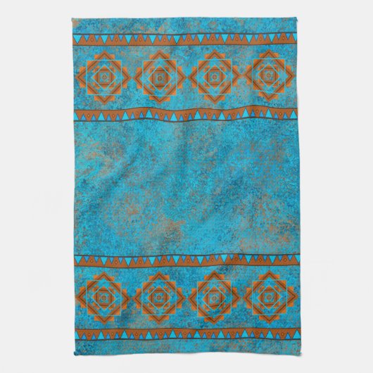 Southwest Mountain Peaks Turquoise Geometric Theedoek (Verticaal)