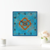 Southwest Mountain Peaks Turquoise Regular Style   Vierkante Klok (Huis)