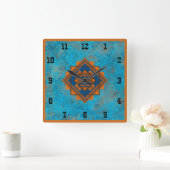 Southwest Mountain Peaks Turquoise Westerne Style  Vierkante Klok (Huis)