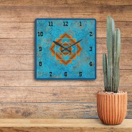Southwest Mountain Peaks Turquoise Westerne Style Vierkante Klok