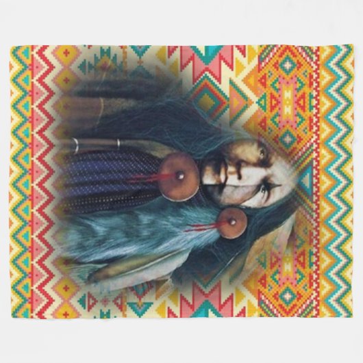 Southwest Native American Brave Fleece Deken (Voorkant (Horizontaal))