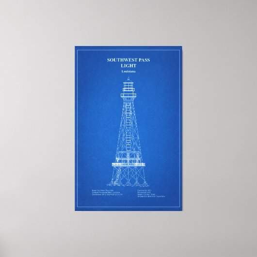 Southwest Pass Vuurtoren - Louisiana - AD Canvas Afdruk (Voorkant)
