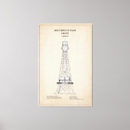 Southwest Pass Vuurtoren - Louisiana - SBD Canvas Afdruk