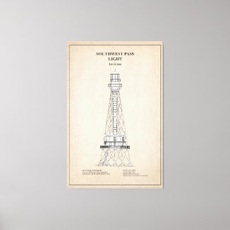 Southwest Pass Vuurtoren - Louisiana - SBD Canvas Afdruk