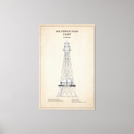Southwest Pass Vuurtoren - Louisiana - SBD Canvas Afdruk (Voorkant)