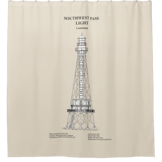 Southwest Pass Vuurtoren - Louisiana - SBD Douchegordijn (Voorkant)
