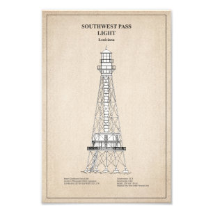 Southwest Pass Vuurtoren - Louisiana - SBD Foto Afdruk