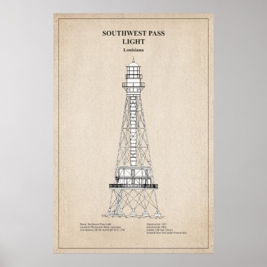Southwest Pass Vuurtoren - Louisiana - SBD Poster (Voorkant)