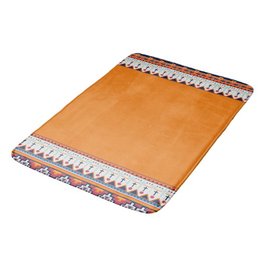 Southwest Pattern Boho Rustiek Sinaasappel & Blauw Badmat (Gekanteld)