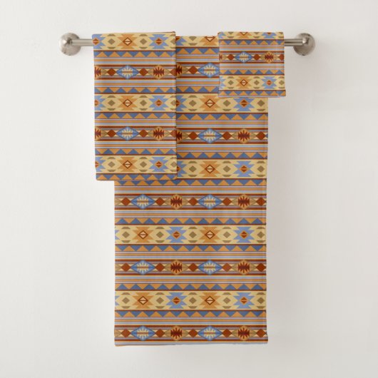 Southwest Pattern Design Rust Grey Gold Bad Handdoek (Insitu)