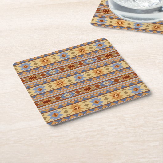 Southwest Pattern Design Rust Grey Gold Kartonnen Onderzetters (Schuin)