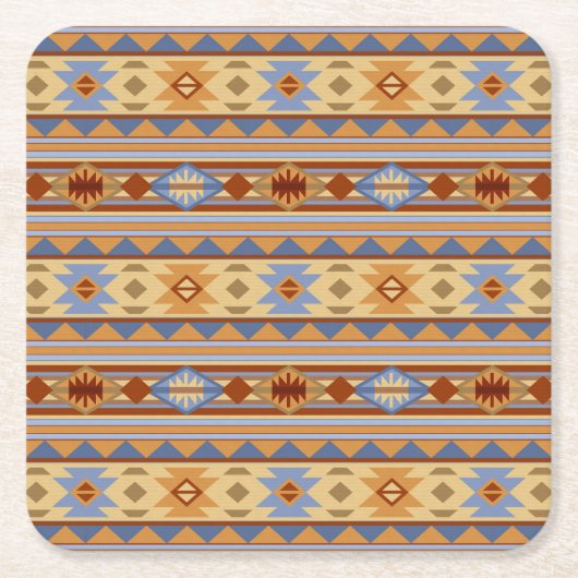 Southwest Pattern Design Rust Grey Gold Kartonnen Onderzetters (Voorkant)