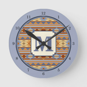 Southwest Pattern Design Rust Grey Gold Ronde Klok