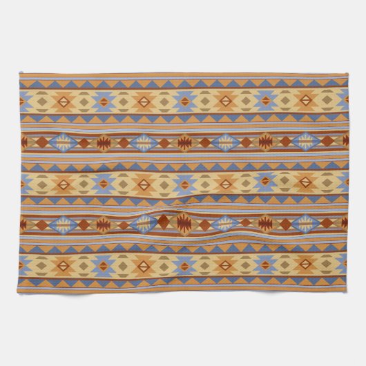 Southwest Pattern Design Rust Grey Gold Theedoek (Horizontaal)
