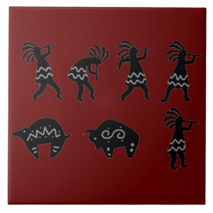 Southwest Petroglyh Dark Red Kokepli Ceramic Tile Tegeltje