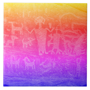 Southwest Petroglyph Deep Fluorescent Ceramic Tile Tegeltje