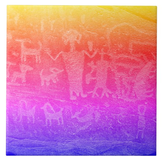 Southwest Petroglyph Deep Fluorescent Ceramic Tile Tegeltje (Voorkant)